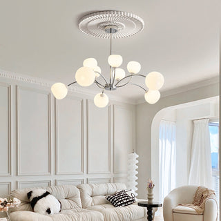 White globe iron sputnik chandelier setting — modern pendant wide