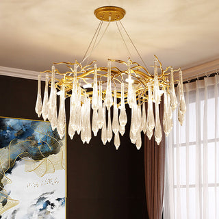 Modern tiered glass teardrop chandelier luxury living room