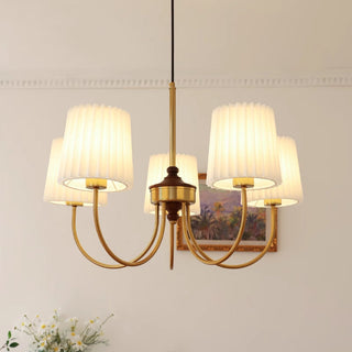 Brass chandelier pleated vintage lampshade dining pendant