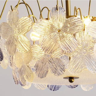 Classic flower chandelier side — stained glass pendant warm