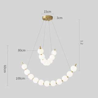Modern pearl ball chandelier front — LED brass acrylic necklace design