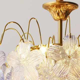 Classic stained glass chandelier ambient — flower warm pendant glow