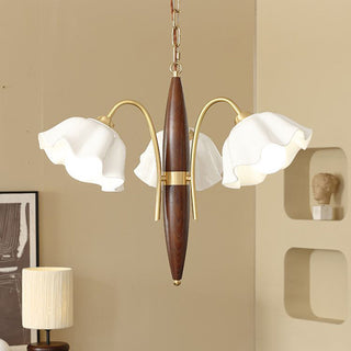 Vintage ceramic flower chandelier — walnut brass warm ambient ceiling light
