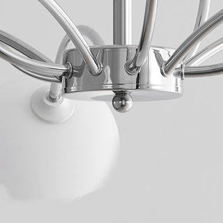 Modern white globe sputnik chandelier side — iron pendant warm