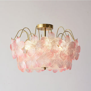 Classic stained glass chandelier illuminated — flower warm pendant