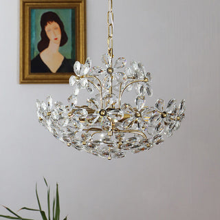 Luxury brass crystal chandelier setting — bouquet dining wide