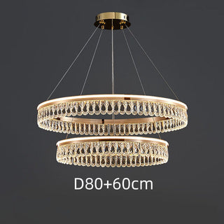 Large ring crystal chandelier — luxury modern dining room pendant warm