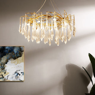 Glass teardrop chandelier modern luxury tiered pendant close-up