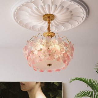 Flower stained glass chandelier close-up — classic pendant detail