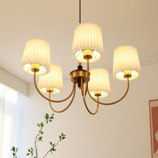 Vintage pleated brass chandelier lampshade ceiling fixture