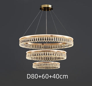 Crystal luxury ring chandelier side — large modern dining warm