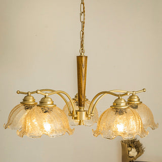 Copper glass petal chandelier front — mid-century warm ambient design