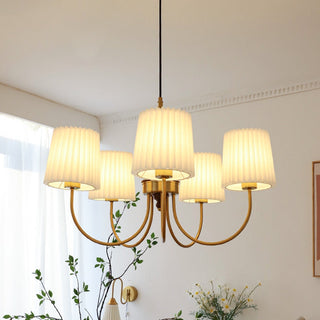 Brass pleated lampshade chandelier vintage dining pendant light