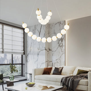 White ball LED chandelier — brass acrylic pearl design
