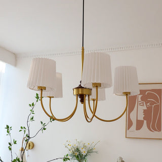 Pleated vintage brass chandelier lampshade dining room ceiling