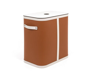 rectangular designer leather storage basket lid bathroom front view