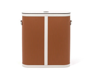 rectangular designer leather storage basket lid bathroom side view