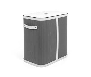 rectangular designer leather storage basket lid bathroom detail