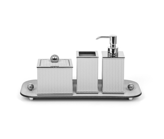 square chrome designer soap dispenser luxury bathroom detail