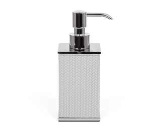 square chrome designer soap dispenser luxury bathroom close-up