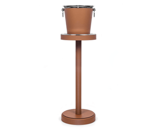 ice bucket stand satin finish stainless steel soft calf leather cover close-up