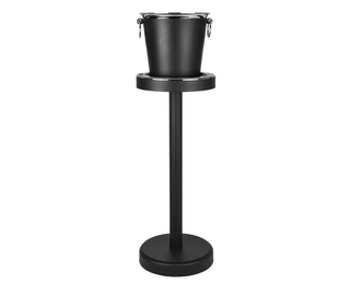 ice bucket stand satin finish stainless steel soft calf leather cover top view
