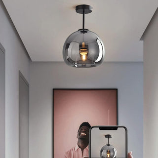 Plafonnier Rétro en Cuivre - Luminaire Semi-Encastré en Verre pour Chambre à Coucher