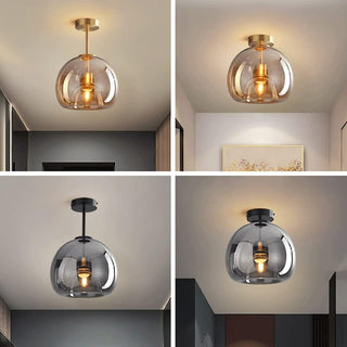 Plafonnier Rétro en Cuivre - Luminaire Semi-Encastré en Verre pour Chambre à Coucher