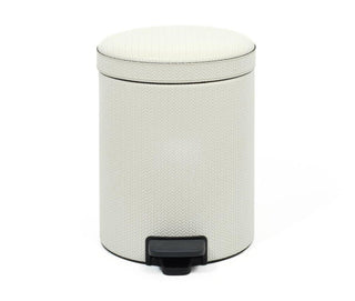 round leather finish pedal bin soft close wastebasket bathroom close-up