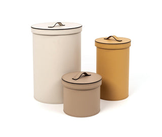 round leather paper waste bin lid home office set view