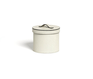 round leather paper waste bin lid home office side view