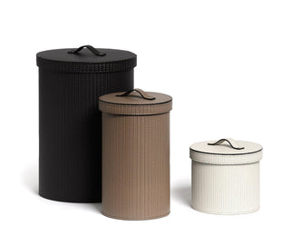 round leather paper waste bin lid home office detail