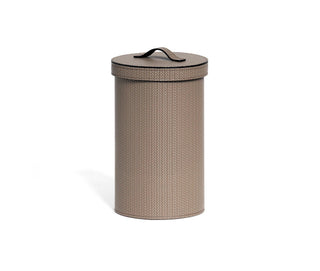 round leather paper waste bin lid home office close-up