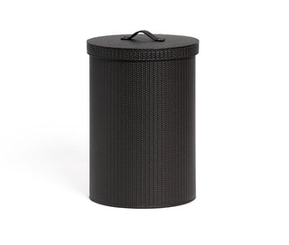 round leather paper waste bin lid home office front view