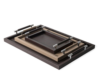 leather serving tray pinetti dedalo wooden tray luxury handles timeless decor side view