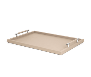 leather serving tray pinetti dedalo wooden tray luxury handles timeless decor front view