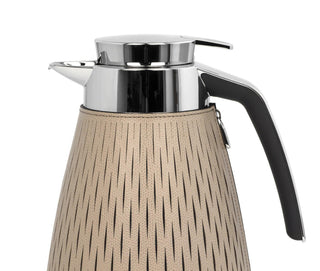 thermal carafe insulated coffee pot leather cover glass interior close-up