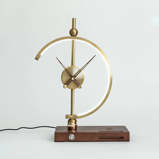 Designer clock lamp — wireless charging timepiece close-up