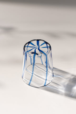clear glass with blue stripes