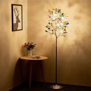 Colored agate iron tree branch floor lamp — whimsical ambiance