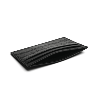 black leather card holder haven crocodile pattern italian leather card slots wallet close-up