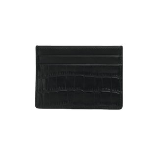 black leather card holder haven crocodile pattern italian leather card slots wallet front view