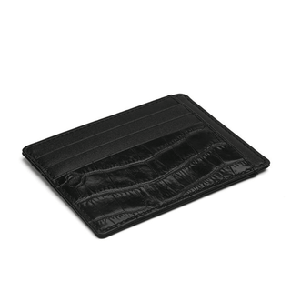 black leather card holder haven slim rfid blocking crocodile pattern wallet detail