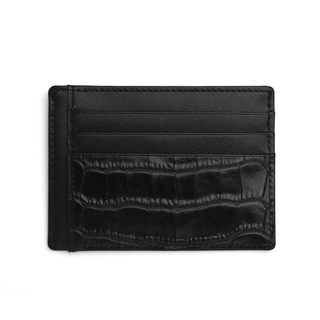 black leather card holder haven slim rfid blocking crocodile pattern wallet side view