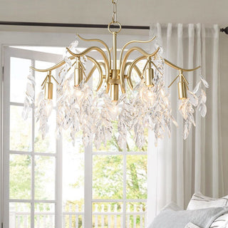 Large gold crystal chandelier — modern tiered dining room ceiling light