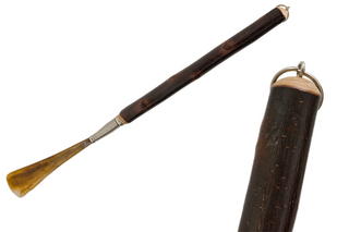 chestnut wood long handle handcrafted Italian luxury shoehorn front view