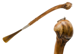chestnut wood handmade long handle Italian luxury shoehorn front view