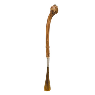 chestnut wood handmade long handle Italian luxury shoehorn side view