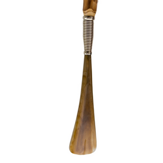 chestnut wood handmade long handle Italian luxury shoehorn detail