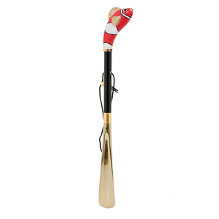 enameled brass red fish handle long handle handmade Italian luxury shoehorn side view
